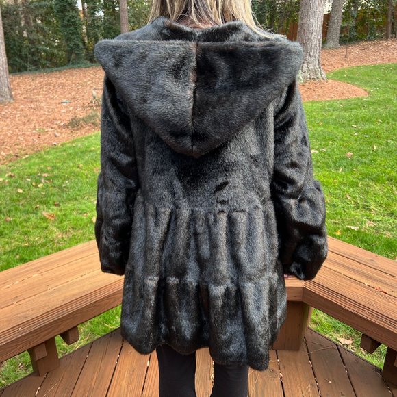 Jones New York - Womens Black Faux Fur Coat - Size M - Picture 7 of 7